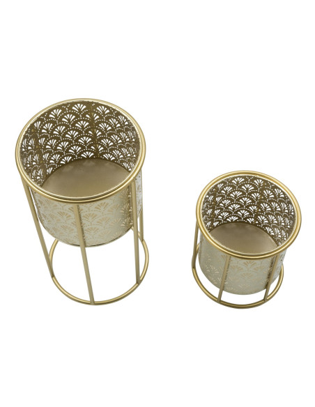 Cache pot sur pied moderne ajouré Rond en Métal Doré Golvy A (Lot de 2) 