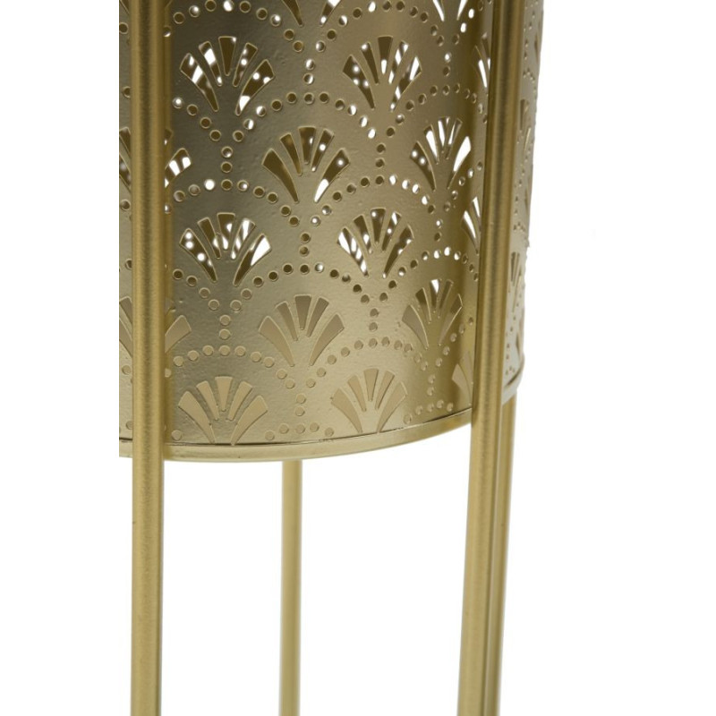 Cache pot sur pied moderne ajouré Rond en Métal Doré Golvy A (Lot de 2) 
