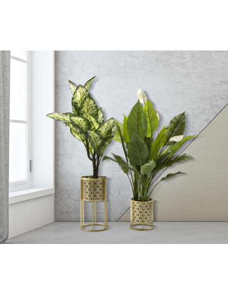 Cache pot sur pied moderne ajouré Rond en Métal Doré Golvy A (Lot de 2) 