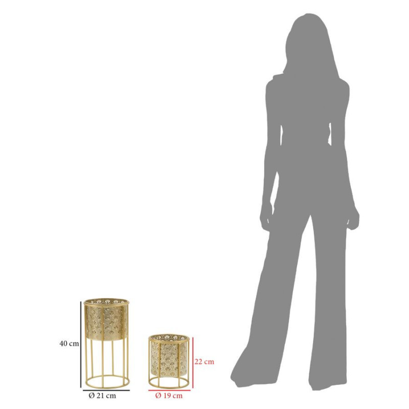 Cache pot sur pied moderne ajouré Rond en Métal Doré Golvy A (Lot de 2) 