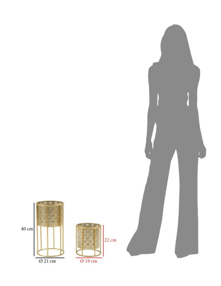 Cache pot sur pied moderne ajouré Rond en Métal Doré Golvy A (Lot de 2) 