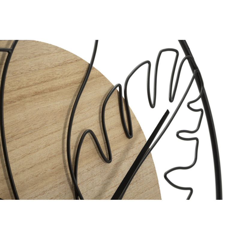 Grande Horloge murale Visage abstrait Ronde 60 cm en Métal Noir Bois Naturel Velar 