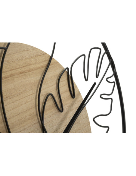 Grande Horloge murale Visage abstrait Ronde 60 cm en Métal Noir Bois Naturel Velar 