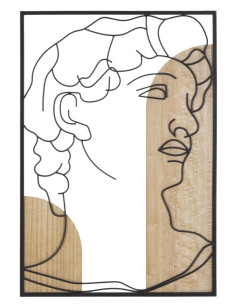 Grande Déco murale Visage antique 55x80 en Métal Noir Bois Naturel Sorla 