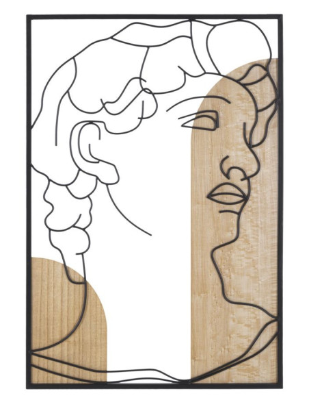 Grande Déco murale Visage antique 55x80 en Métal Noir Bois Naturel Sorla 
