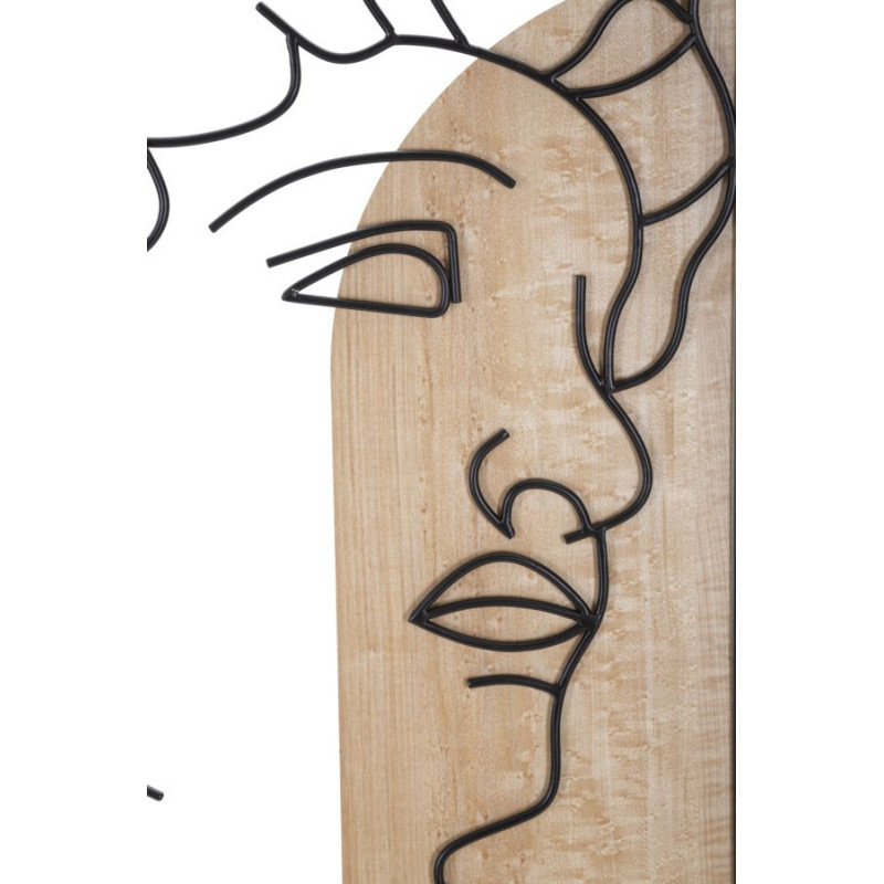 Grande Déco murale Visage antique 55x80 en Métal Noir Bois Naturel Sorla 