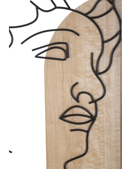 Grande Déco murale Visage antique 55x80 en Métal Noir Bois Naturel Sorla 