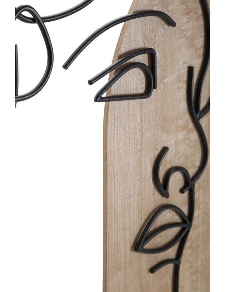 Grande Déco murale Visage antique 55x80 en Métal Noir Bois Naturel Sorla 