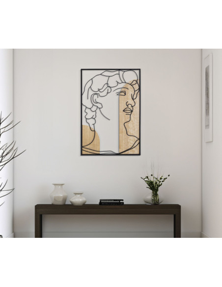 Grande Déco murale Visage antique 55x80 en Métal Noir Bois Naturel Sorla 