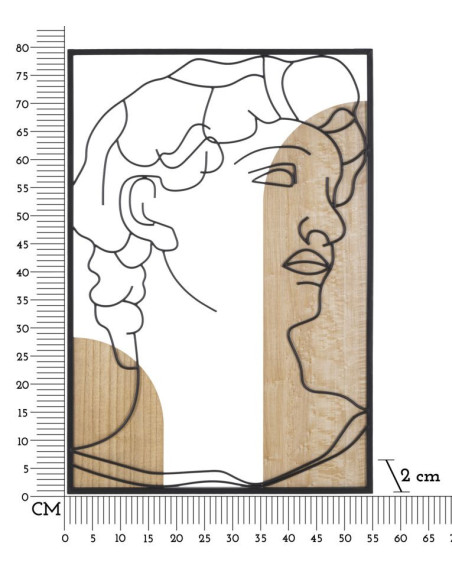 Grande Déco murale Visage antique 55x80 en Métal Noir Bois Naturel Sorla 