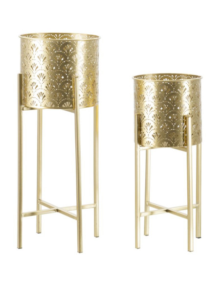 Cache pot sur pied moderne ajouré Rond en Métal Doré Golvy B (Lot de 2) 