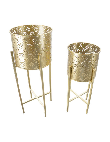 Cache pot sur pied moderne ajouré Rond en Métal Doré Golvy B (Lot de 2) 