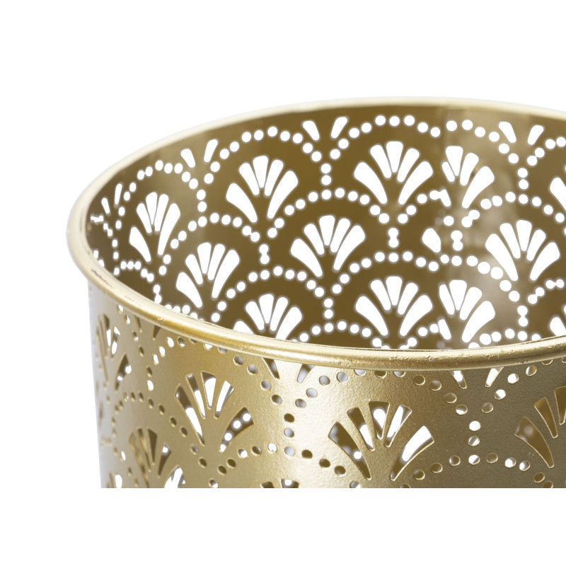 Cache pot sur pied moderne ajouré Rond en Métal Doré Golvy B (Lot de 2) 