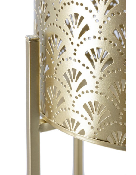 Cache pot sur pied moderne ajouré Rond en Métal Doré Golvy B (Lot de 2) 