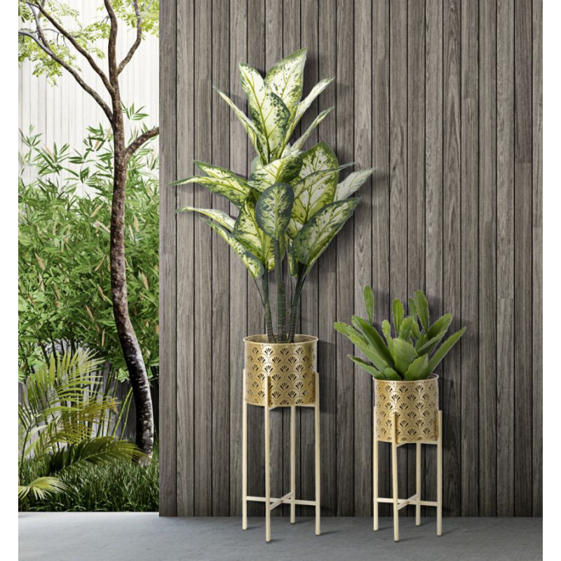 Cache pot sur pied moderne ajouré Rond en Métal Doré Golvy B (Lot de 2) 