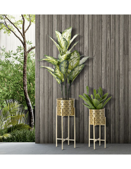 Cache pot sur pied moderne ajouré Rond en Métal Doré Golvy B (Lot de 2) 