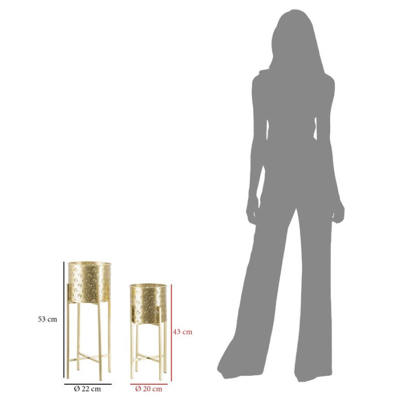 Cache pot sur pied moderne ajouré Rond en Métal Doré Golvy B (Lot de 2) 
