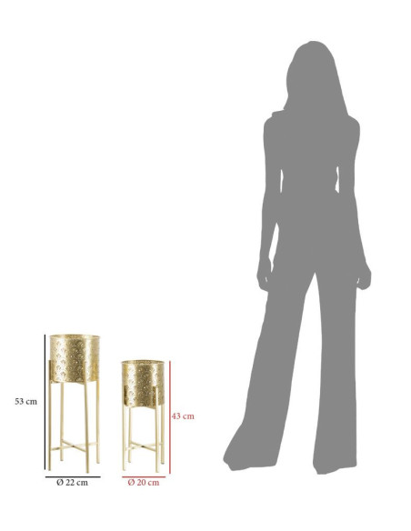 Cache pot sur pied moderne ajouré Rond en Métal Doré Golvy B (Lot de 2) 