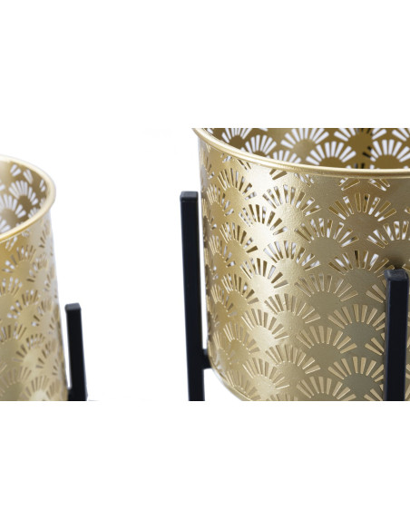 Cache pot sur pied moderne ajouré Rond en Métal Doré Noir Glissy (Lot de 2) 