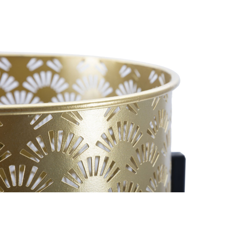 Cache pot sur pied moderne ajouré Rond en Métal Doré Noir Glissy (Lot de 2) 