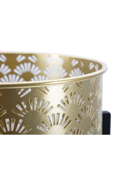 Cache pot sur pied moderne ajouré Rond en Métal Doré Noir Glissy (Lot de 2) 