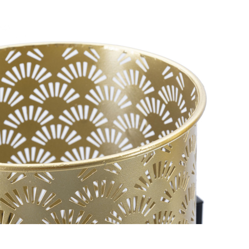 Cache pot sur pied moderne ajouré Rond en Métal Doré Noir Glissy (Lot de 2) 
