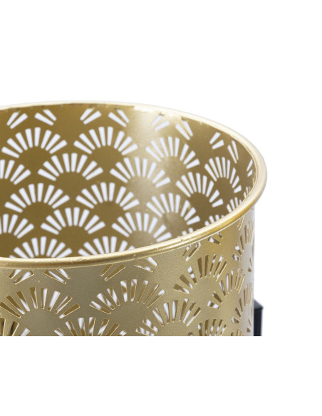 Cache pot sur pied moderne ajouré Rond en Métal Doré Noir Glissy (Lot de 2) 