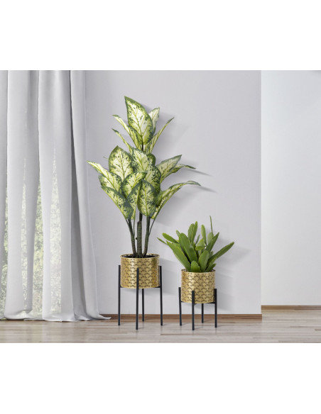 Cache pot sur pied moderne ajouré Rond en Métal Doré Noir Glissy (Lot de 2) 