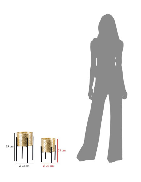 Cache pot sur pied moderne ajouré Rond en Métal Doré Noir Glissy (Lot de 2) 