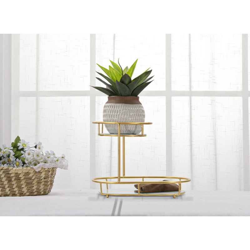 Étagère à plantes moderne chic 2 niveaux en Métal Doré Verre Erila 