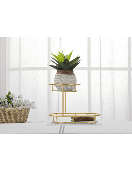 Étagère à plantes moderne chic 2 niveaux en Métal Doré Verre Erila 