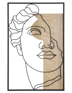 Grande Déco murale Visage antique 50x80 en Métal Noir Bois Naturel Telan 