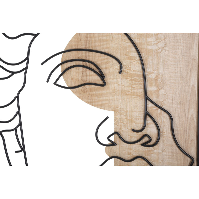 Grande Déco murale Visage antique 50x80 en Métal Noir Bois Naturel Telan 