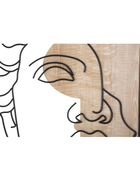 Grande Déco murale Visage antique 50x80 en Métal Noir Bois Naturel Telan 