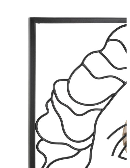 Grande Déco murale Visage antique 50x80 en Métal Noir Bois Naturel Telan 