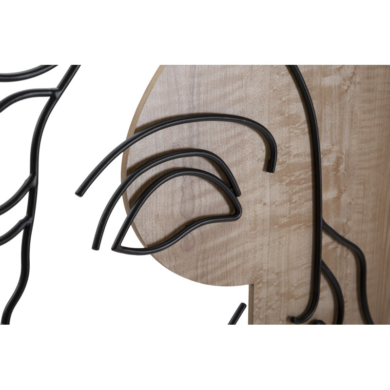 Grande Déco murale Visage antique 50x80 en Métal Noir Bois Naturel Telan 