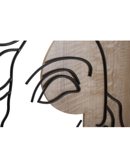 Grande Déco murale Visage antique 50x80 en Métal Noir Bois Naturel Telan 
