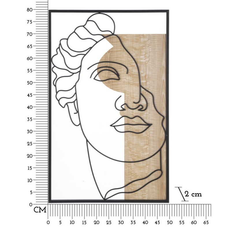 Grande Déco murale Visage antique 50x80 en Métal Noir Bois Naturel Telan 