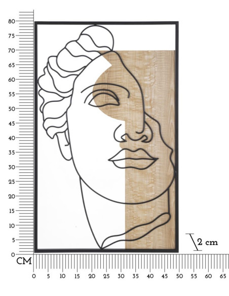 Grande Déco murale Visage antique 50x80 en Métal Noir Bois Naturel Telan 