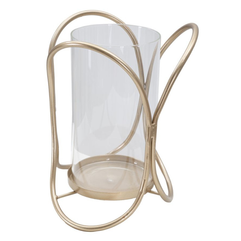 Photophore moderne chic Hauteur 21 cm en Métal Cuivré Verre Transparent Glox 