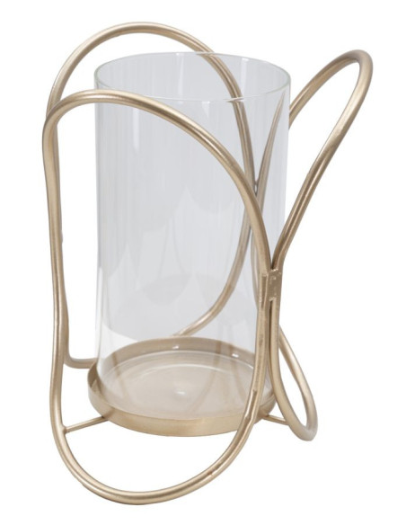 Photophore moderne chic Hauteur 21 cm en Métal Cuivré Verre Transparent Glox 