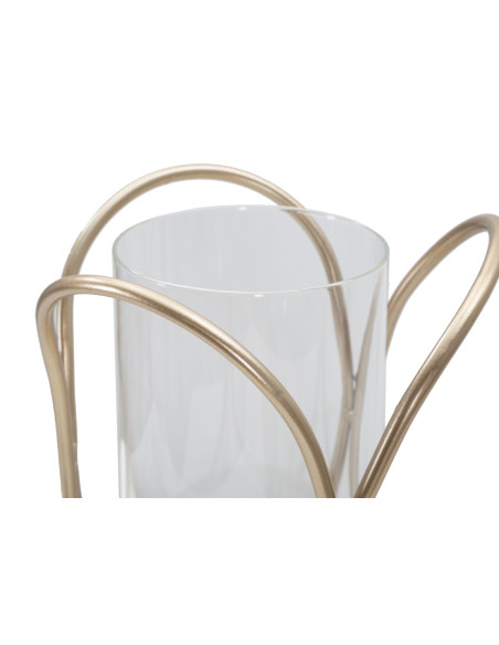 Photophore moderne chic Hauteur 21 cm en Métal Cuivré Verre Transparent Glox 