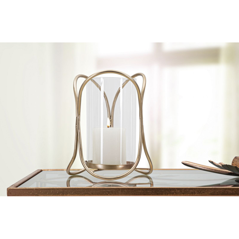 Photophore moderne chic Hauteur 21 cm en Métal Cuivré Verre Transparent Glox 