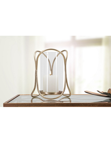 Photophore moderne chic Hauteur 21 cm en Métal Cuivré Verre Transparent Glox 