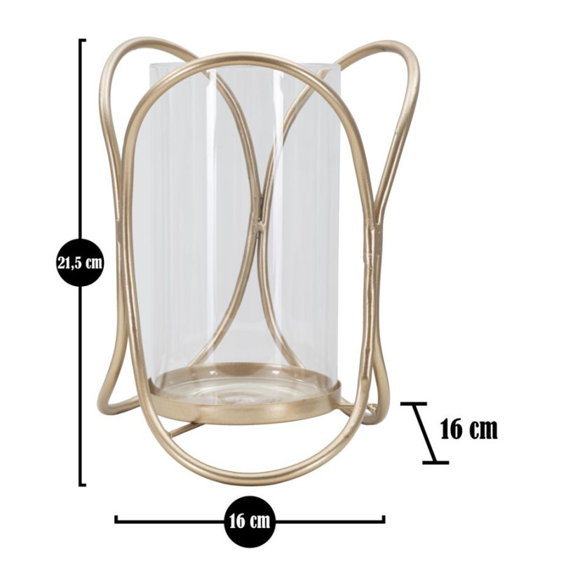 Photophore moderne chic Hauteur 21 cm en Métal Cuivré Verre Transparent Glox 