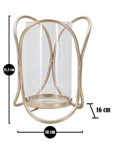 Photophore moderne chic Hauteur 21 cm en Métal Cuivré Verre Transparent Glox 