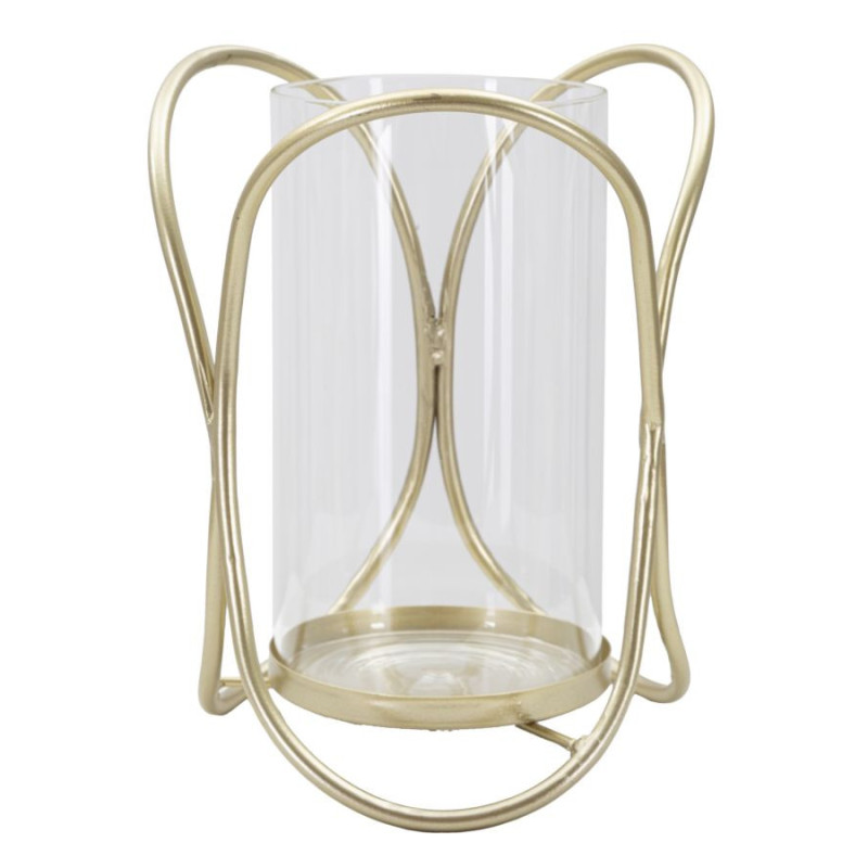 Photophore moderne chic Hauteur 21 cm en Métal Doré Verre Transparent Glox 