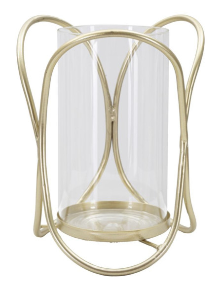 Photophore moderne chic Hauteur 21 cm en Métal Doré Verre Transparent Glox 