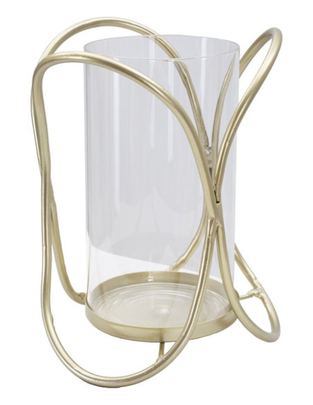 Photophore moderne chic Hauteur 21 cm en Métal Doré Verre Transparent Glox 