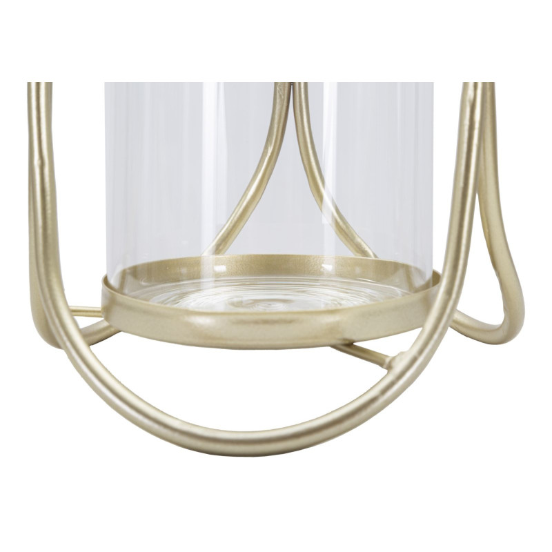 Photophore moderne chic Hauteur 21 cm en Métal Doré Verre Transparent Glox 